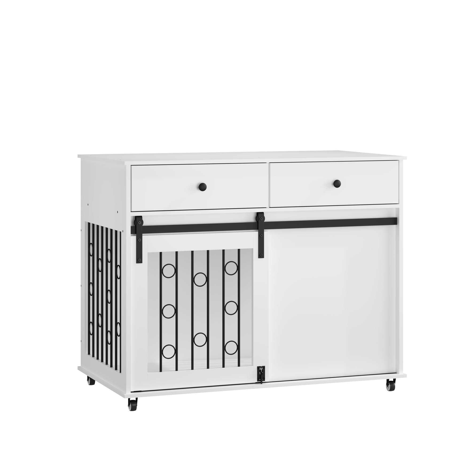 Modern Wooden Dog Crate Furniture with Sliding Barn Door – Indoor Pet Kennel