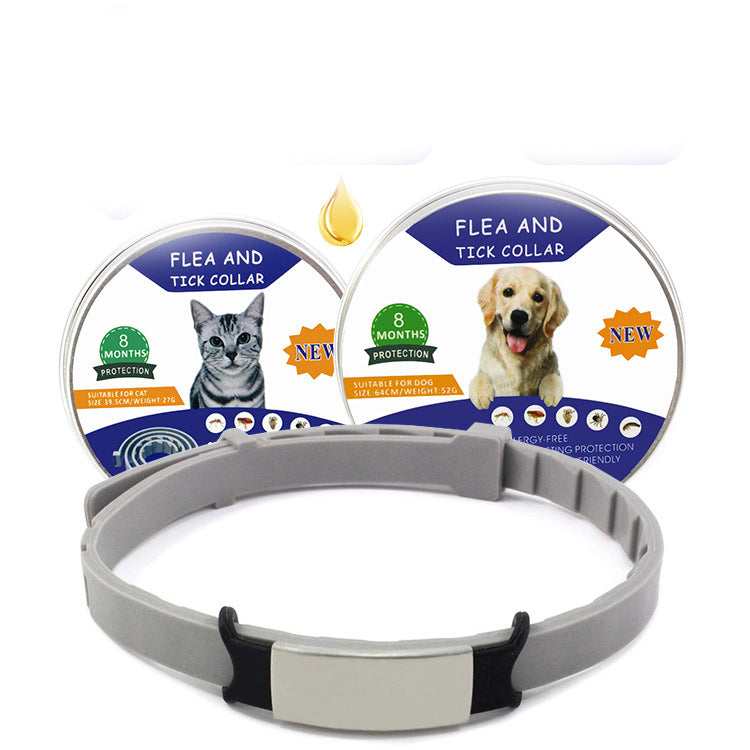 Flea and tick collar with packaging for dogs and cats on a white background