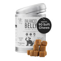 Balanced Belly chewy bites for dogs with a container on a white background