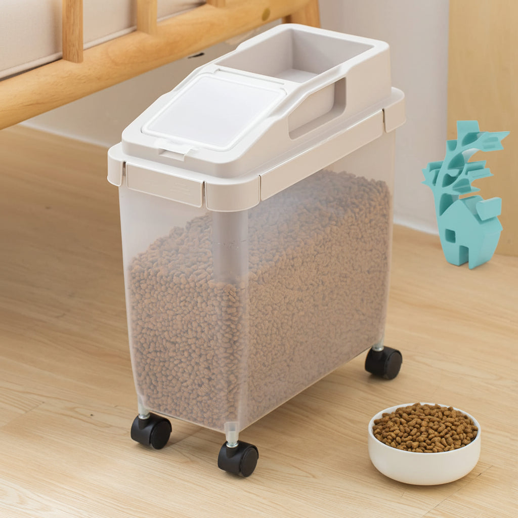Airtight Pet Food Storage Container with Measuring Cup & Rolling Wheels (10L)