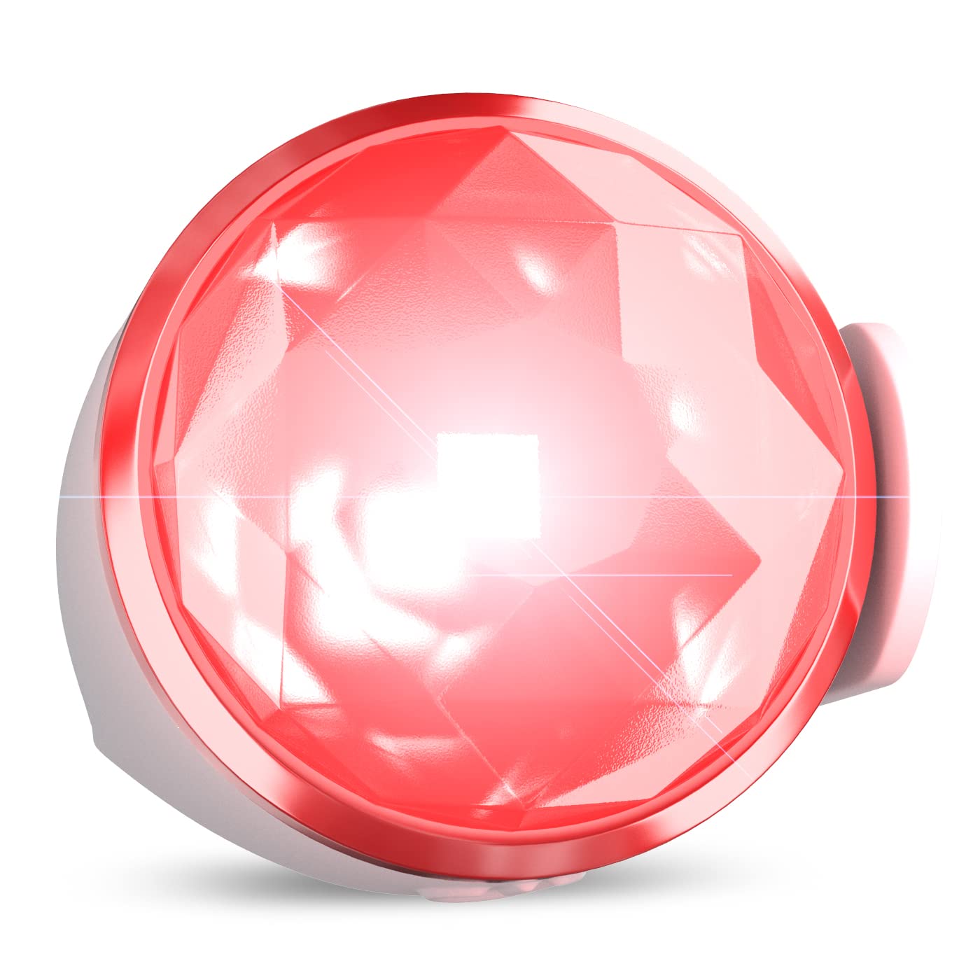 Red and white spherical object on a white background