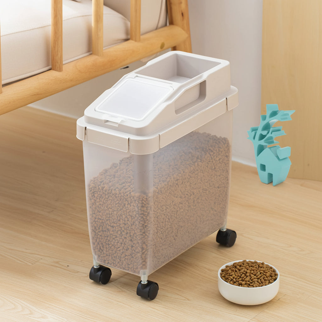 Airtight Pet Food Storage Container with Measuring Cup & Rolling Wheels (10L)