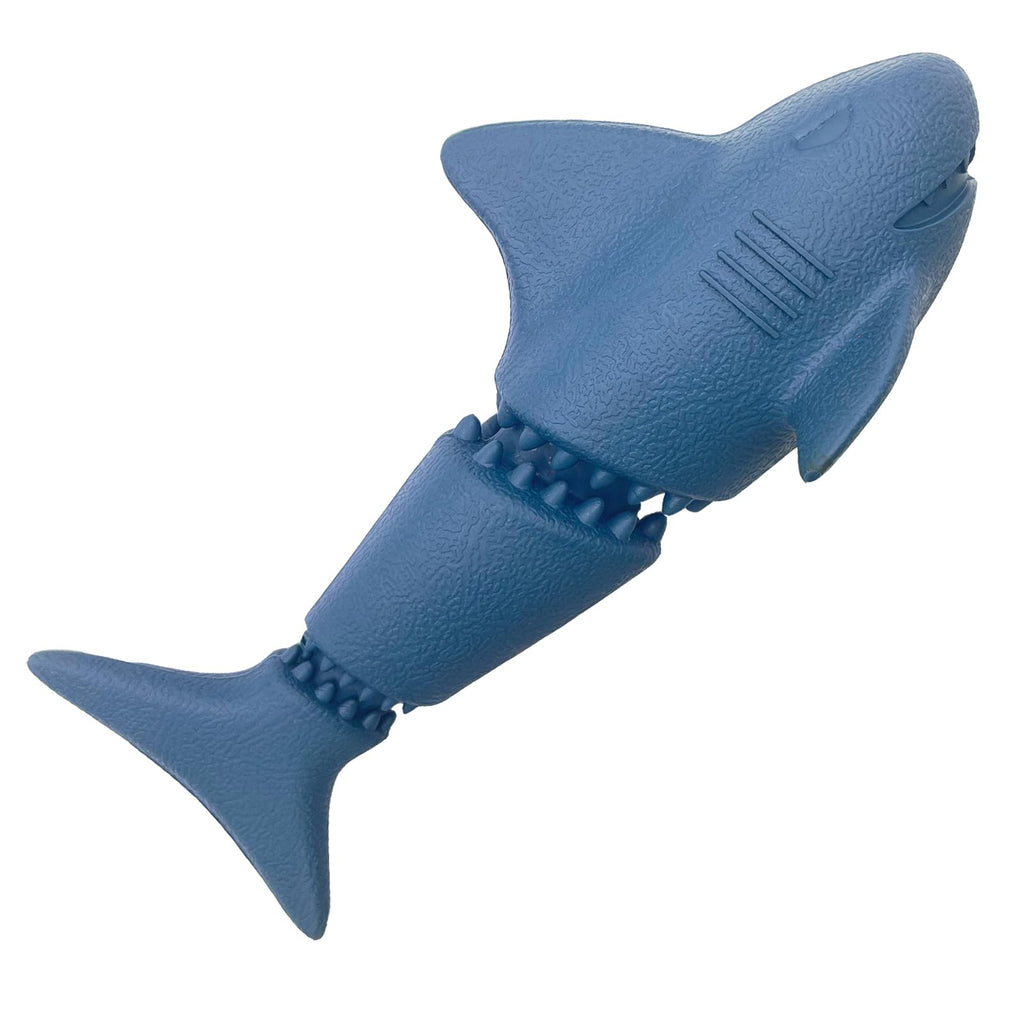 Blue shark-shaped object on a white background