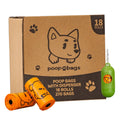 Dog poop bag packaging with dispenser on a white background