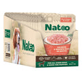 Nateo dog food packaging with a salmon and brown rice flavor on a white background