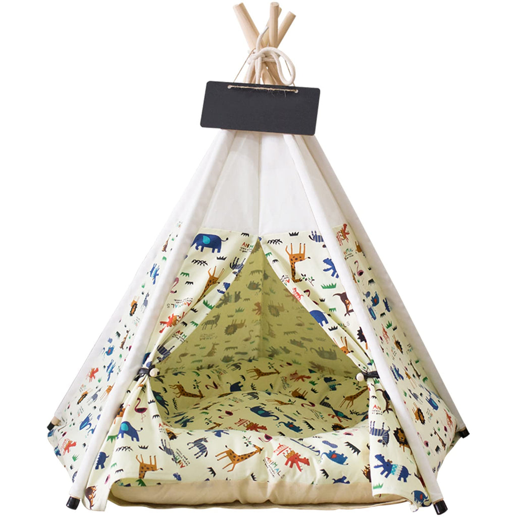 Pet Teepee Tent with Thick Cushion for Dogs Cats Portable Dog(Puppies) House Pet Tent Indoor Outdoor