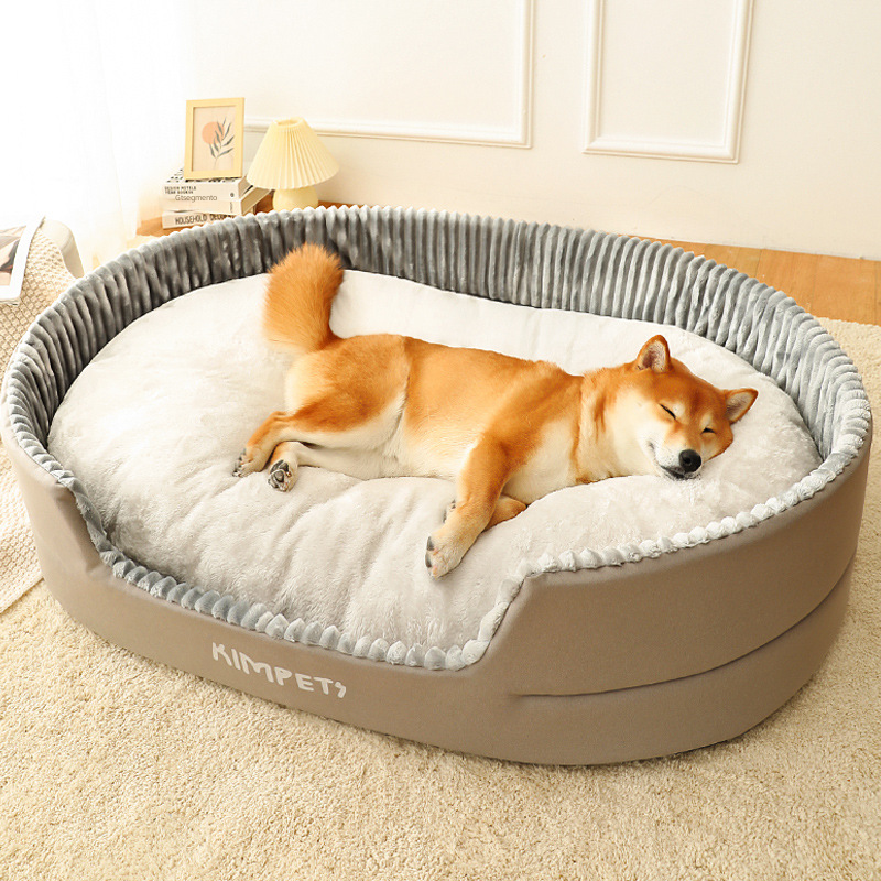 Dog lying on a KIMPET pet bed in a cozy room.