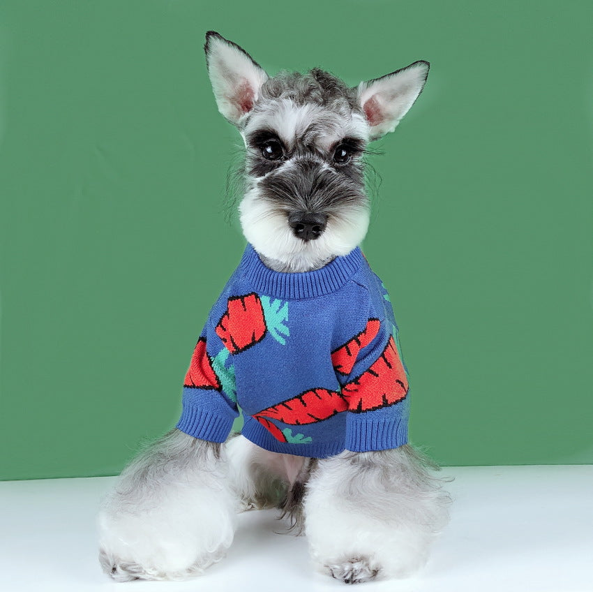 Wool Carrot Print Dog & Cat Sweater — Thickened, Warm Winter Knitwear (S–2XL)