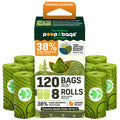 Packaging of 'The Original Poop Bags' with green bags and orange scent label on a white background