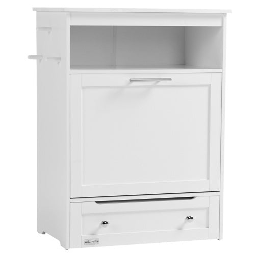 PawHut Pet Feeder Station Cabinet — Raised Bowls, Pull-Out Drawer, Storage Hooks, MDF (White, 32")