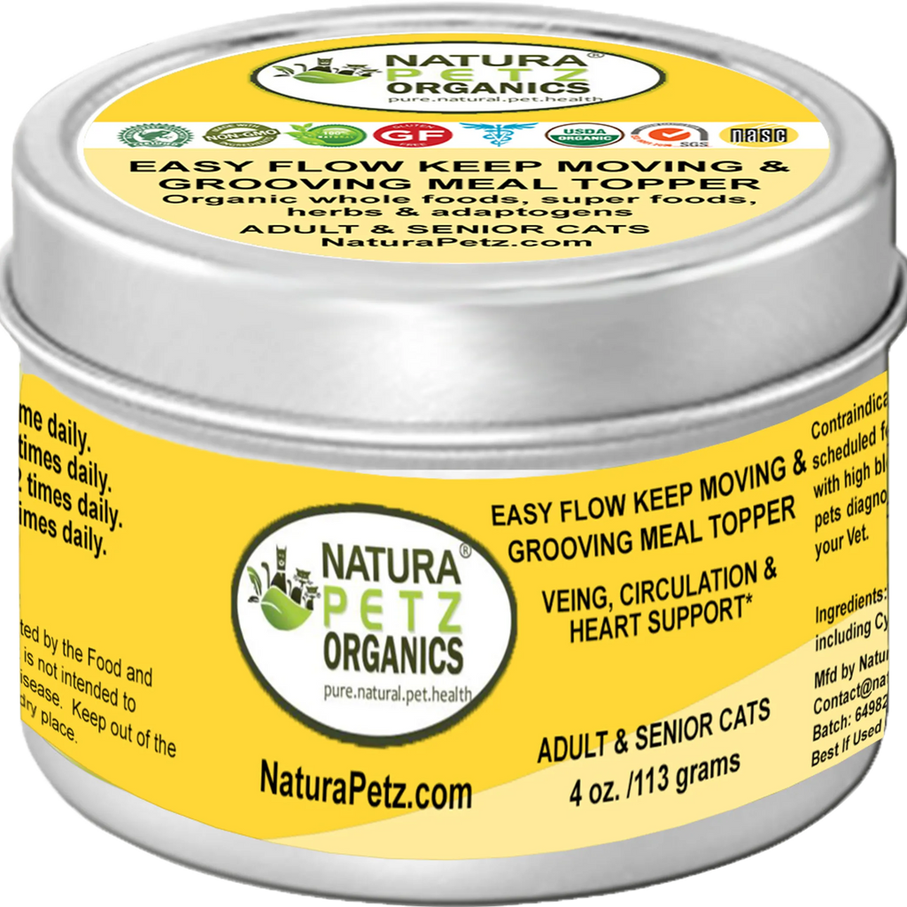 "Natura Petz Organics Easy Flow Keep Moving & Grooving Meal Topper for Adult & Senior Cats - Vein, Circulation & Heart Support - 4 oz / 113g tin"