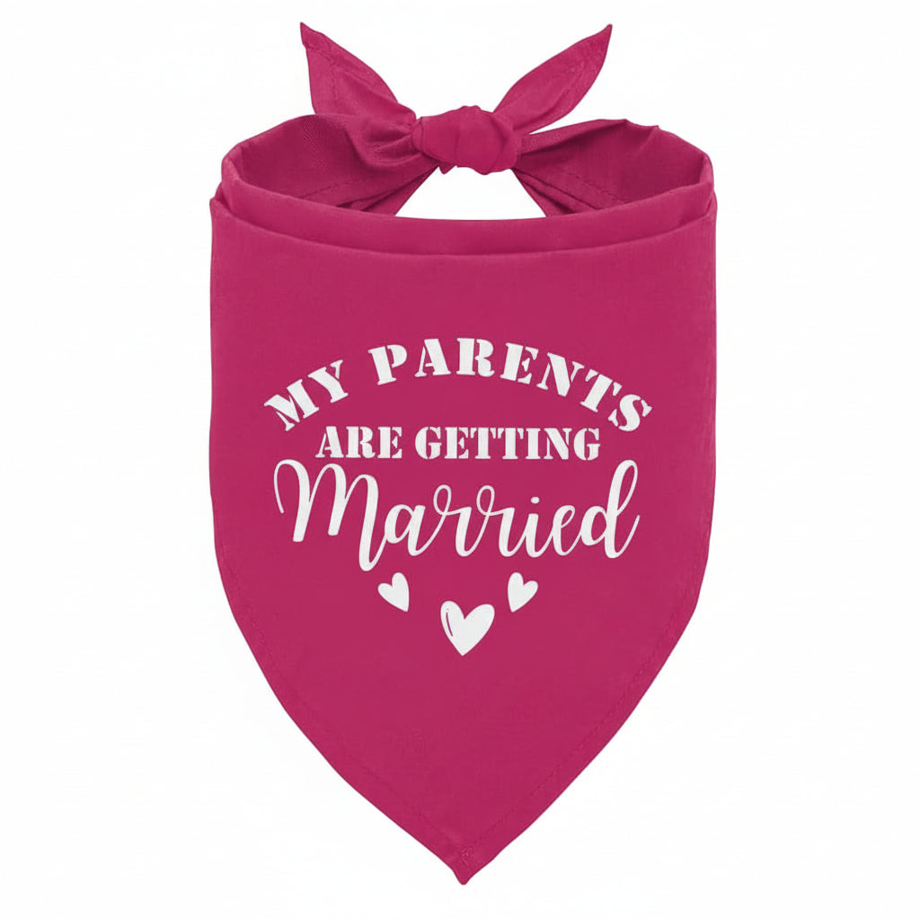 Pink bandana with 'My parents are getting married' text and hearts on a white background