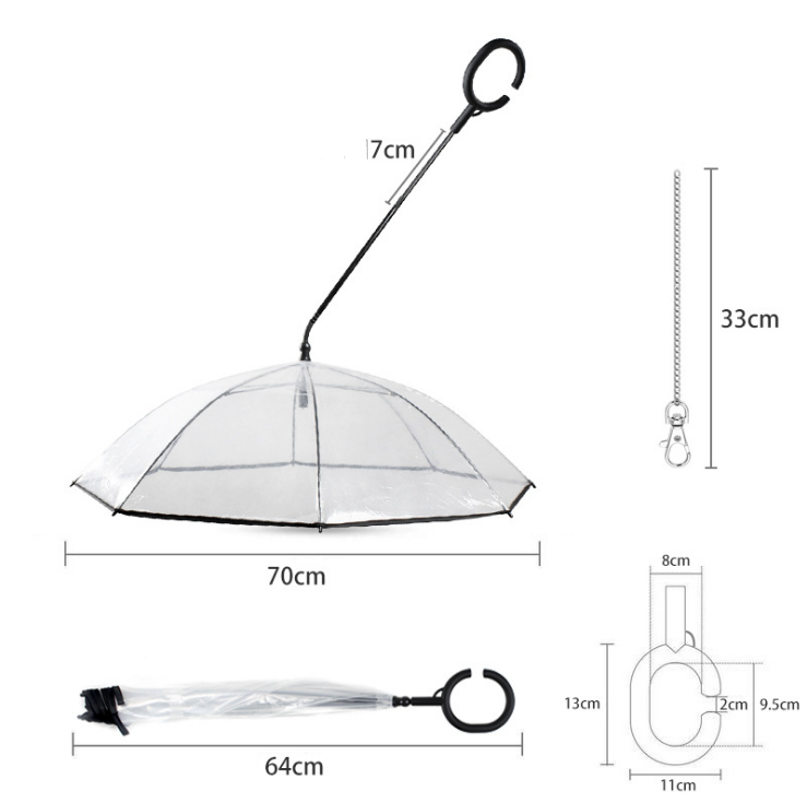 Measurement chart of an umbrella with dimensions labeled