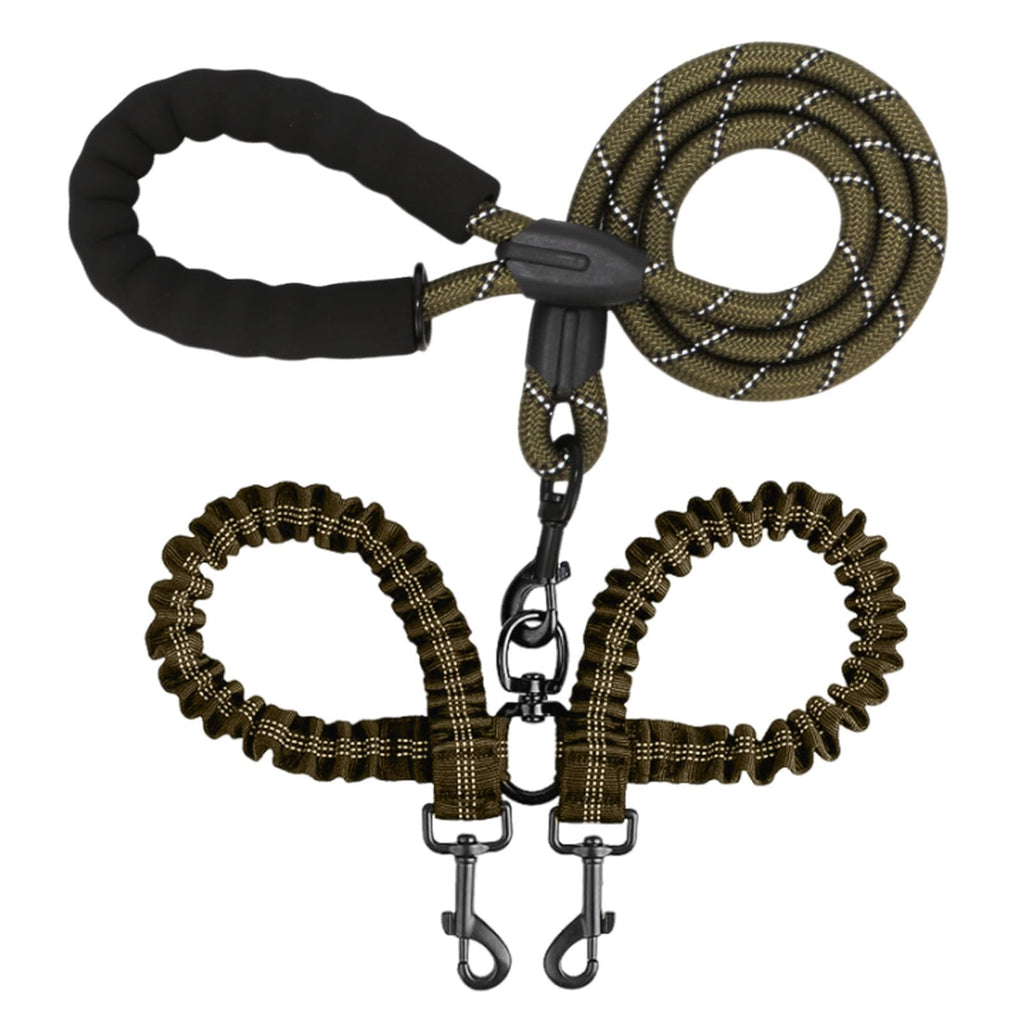 Brown dog leash with black clips on a white background