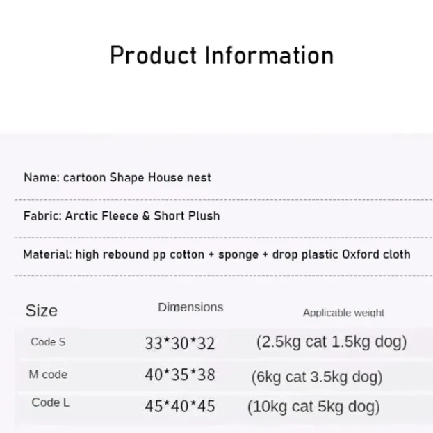 size chart for shape house nest