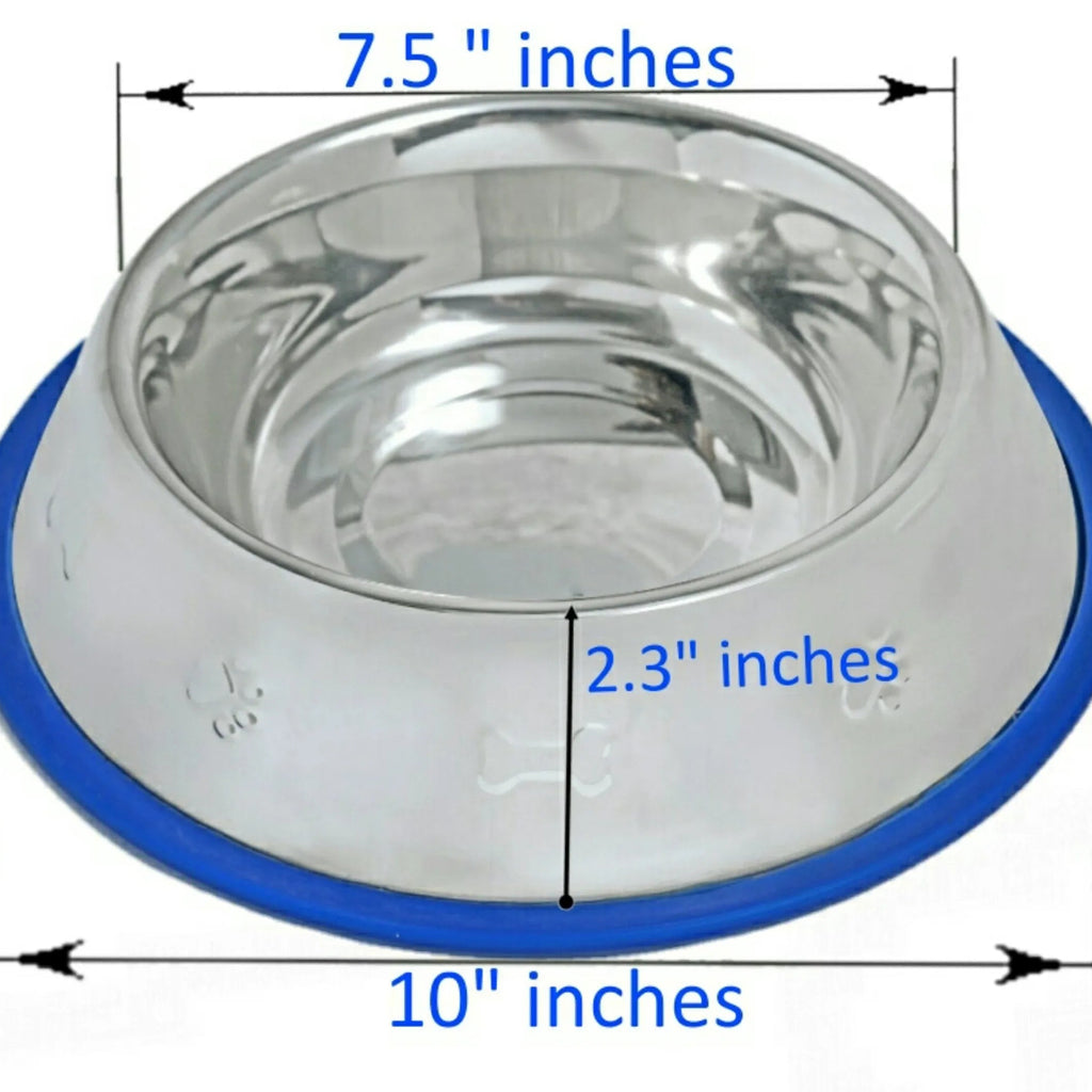 Stainless steel bowl with measurements on a white background
