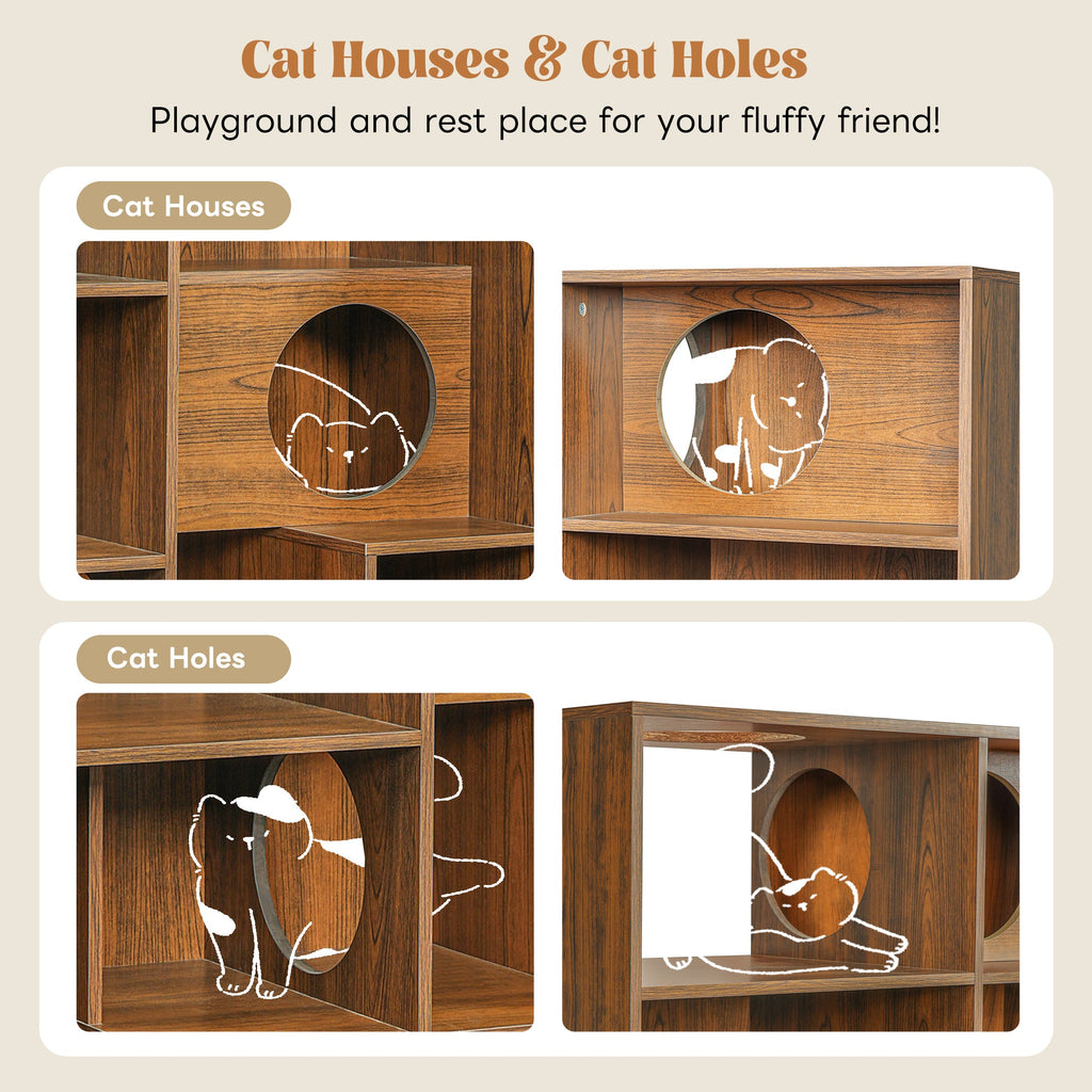2-in-1 Cat House Bookshelf & Display Cabinet