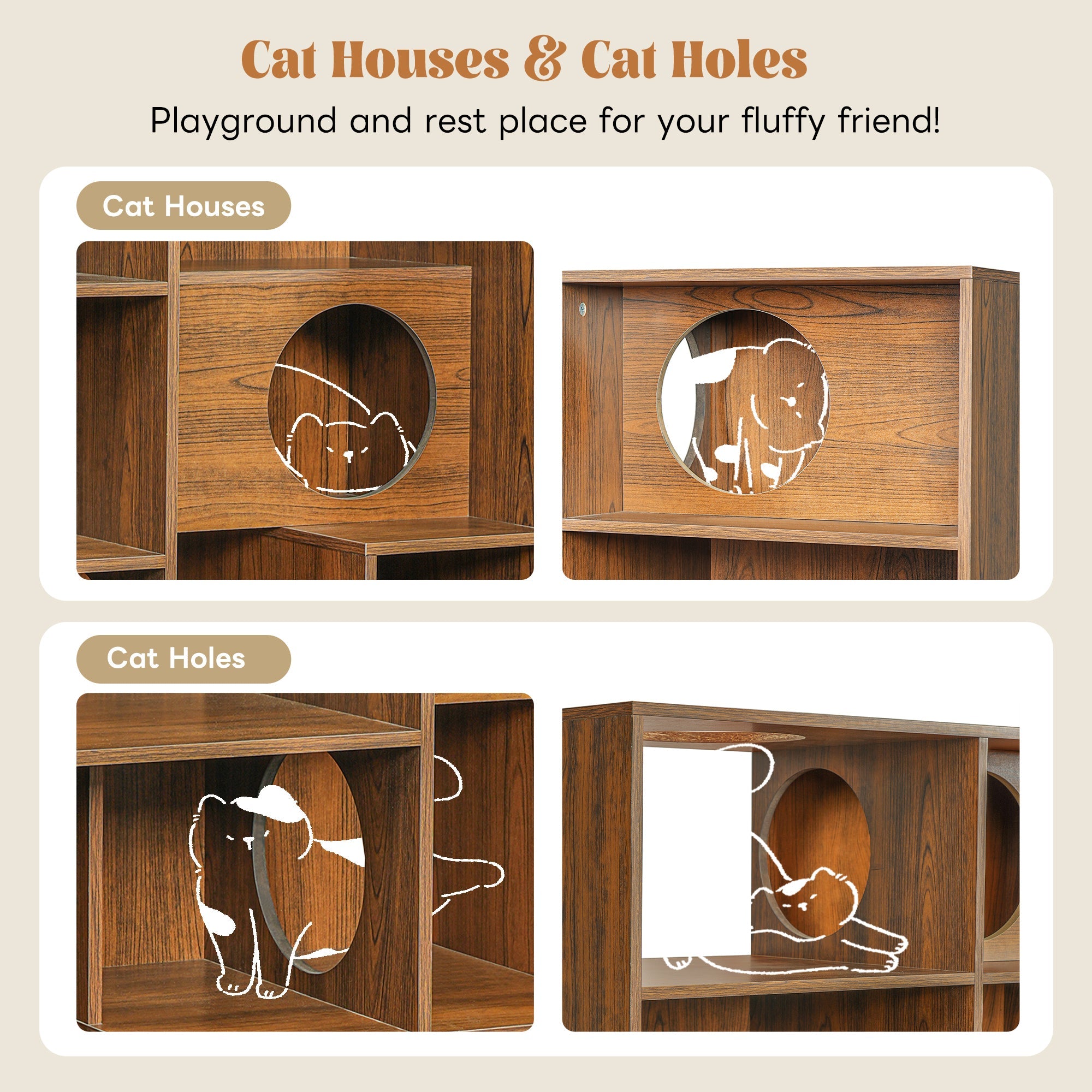 2-in-1 Cat House Bookshelf & Display Cabinet