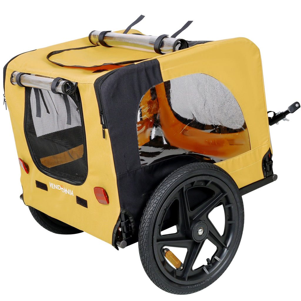 Foldable Dog Bicycle Trailer & Pet Stroller — 88lb Rated, Weatherproof, 16" Pneumatic Wheels (Yellow)