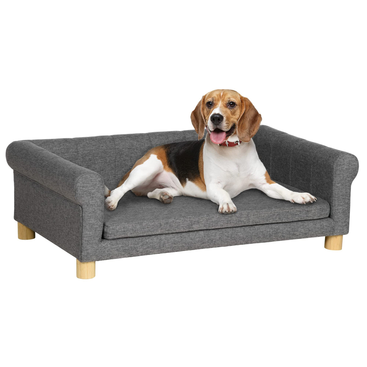 PawHut Modern Dog Sofa Bed — Elevated, Removable Cushion, Birch Legs, 55lb Rated (Dark Grey, 42")