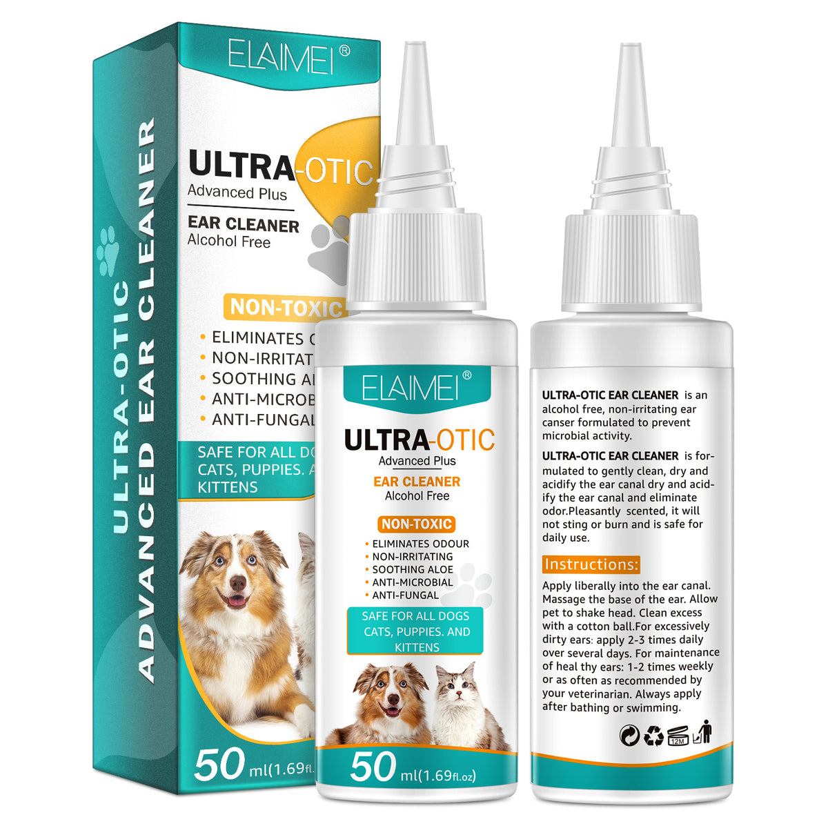 ELAIMEI Gentle Pet Ear Cleaning Solution for Dogs & Cats (50ml)