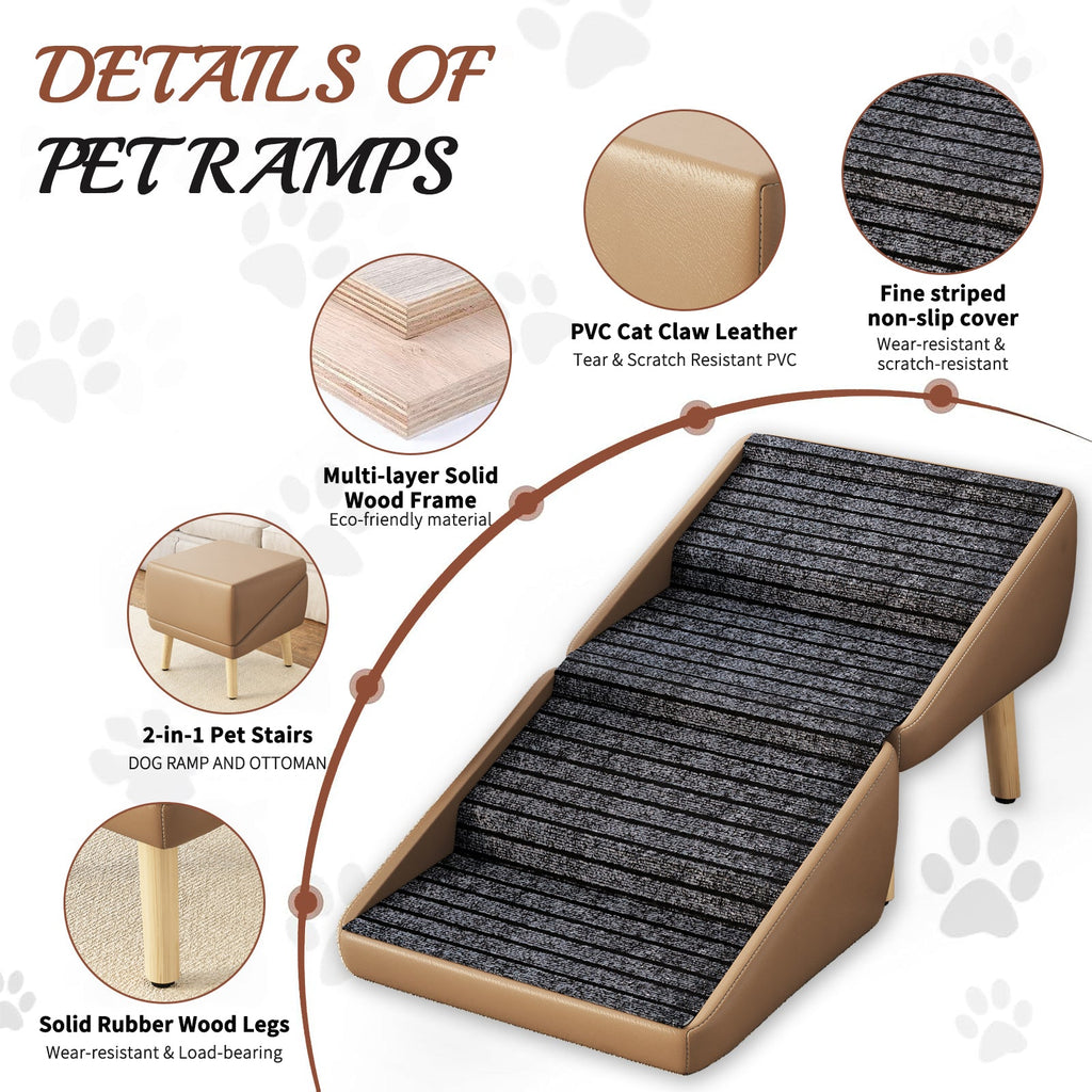 Pet ramp with detailed features and materials on a white background