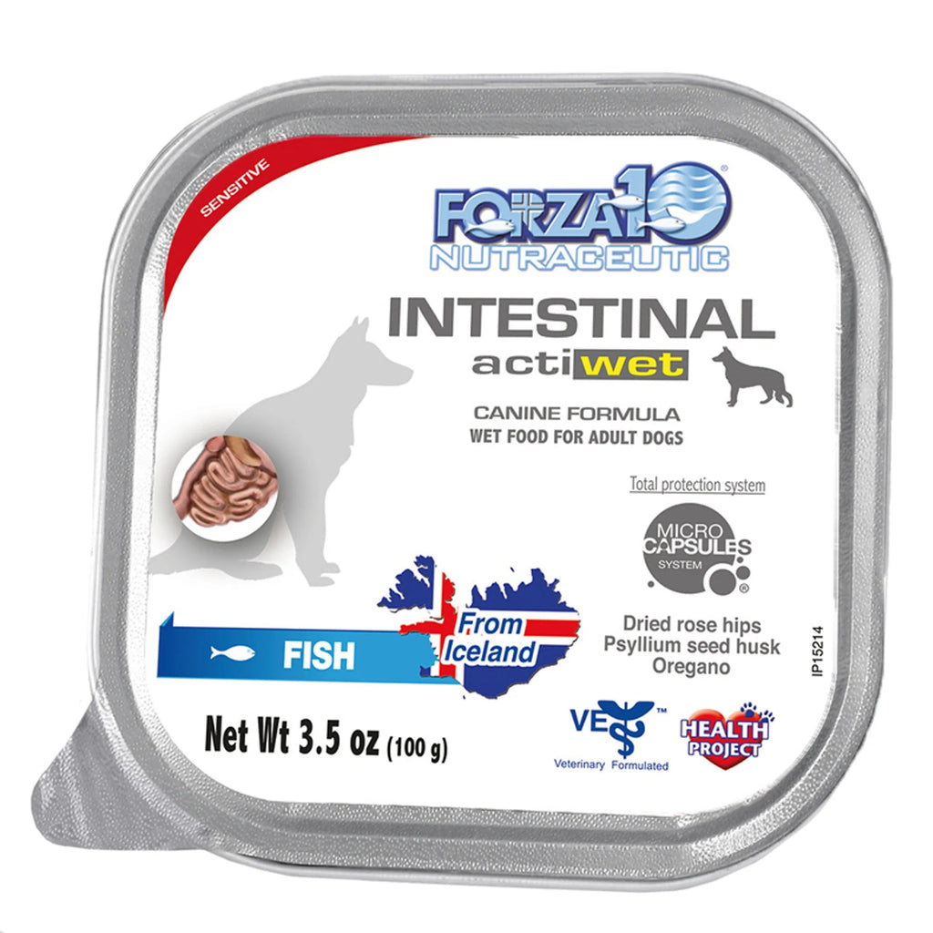 Forza10 Nutraceuticals Intestinal activ wet dog food packaging on a white background