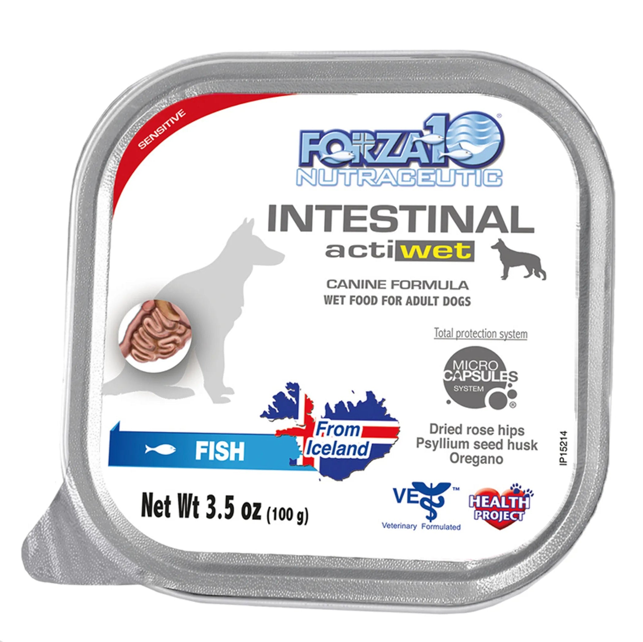 Forza10 Nutraceuticals Intestinal activ wet dog food packaging on a white background