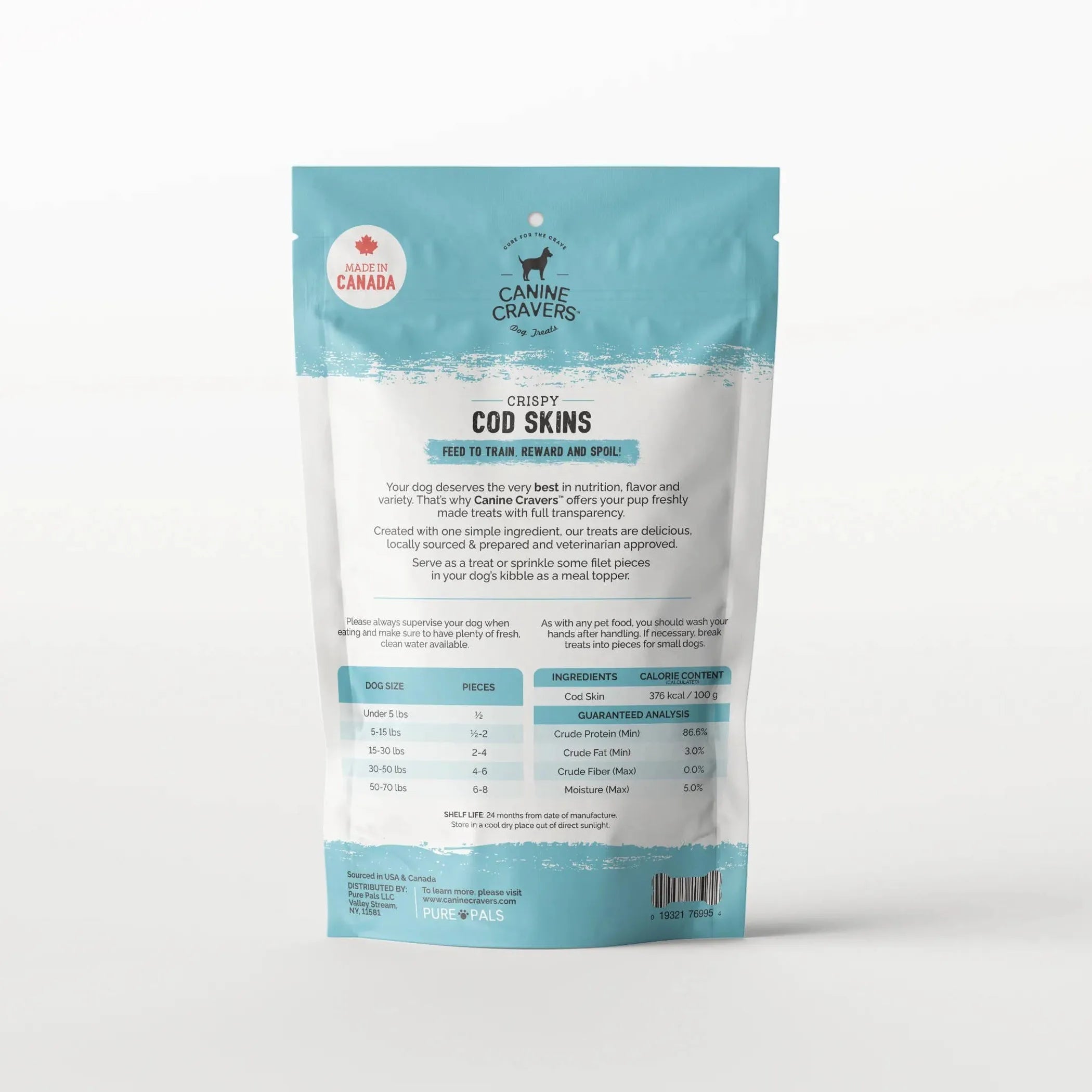 "Canine Cravers Crispy Cod Skins Gourmet Quality Dog Treats - 100% Natural, Handcrafted, Single Ingredient - 4 oz (113g) bag"