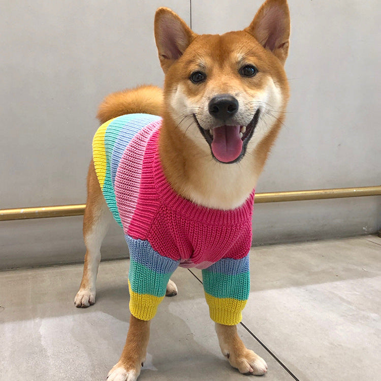 Rainbow Wool Knit Dog & Cat Sweater — Vibrant, Cosy Fall/Winter Knitwear (S–3XL)