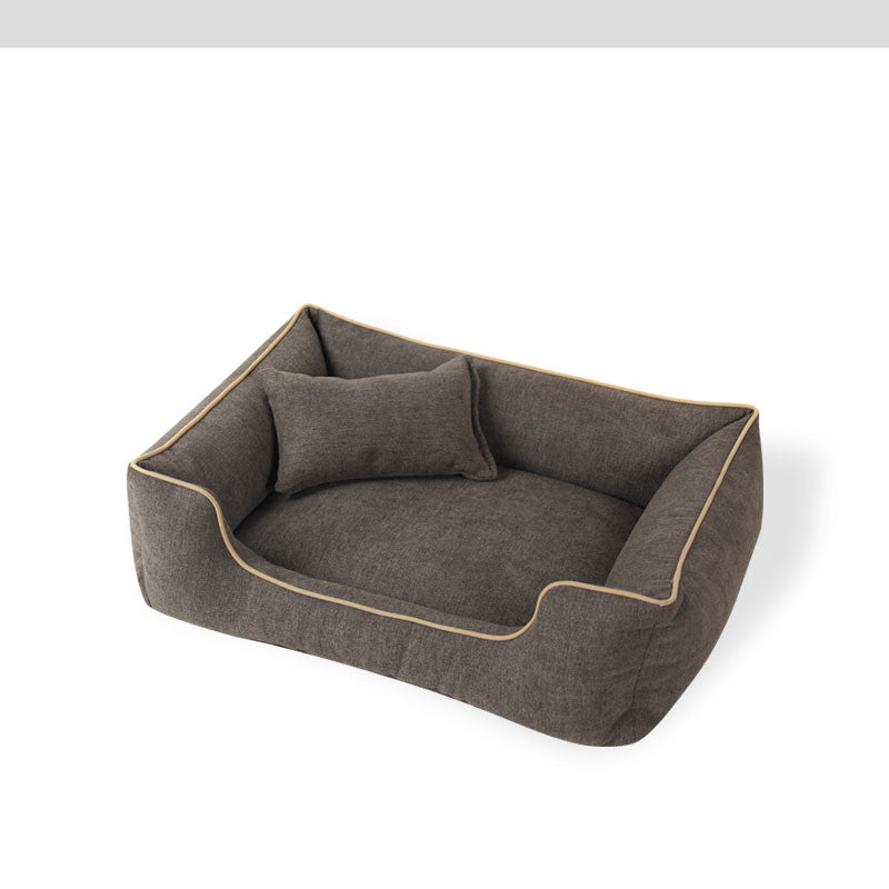 Small Dog Bed with Pillow | Washable | Silver Gray, Dark Brown & Navy Blue