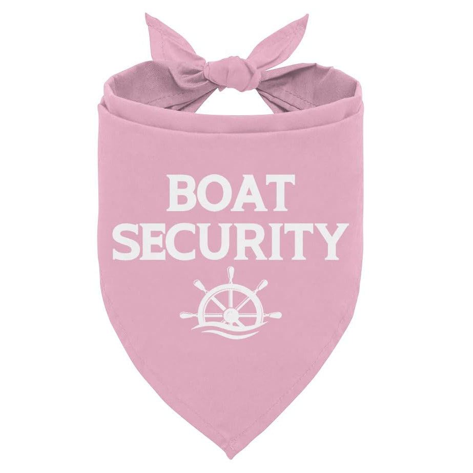 Pink bandana with 'BOAT SECURITY' text and ship wheel graphic on a white background