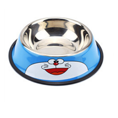 Pet bowl with cartoon character design on a white background