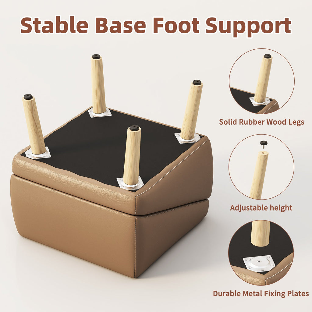 Stable base foot support with solid rubber wood legs, adjustable height, and durable metal fixing plates on a white background.