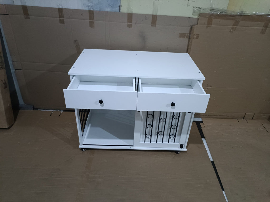 Modern Wooden Dog Crate Furniture with Sliding Barn Door – Indoor Pet Kennel