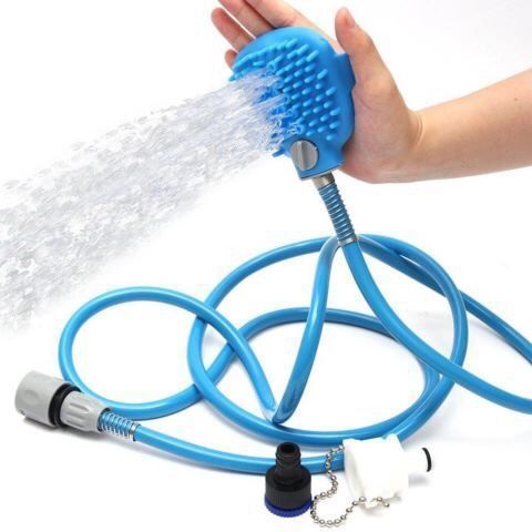 Silicone Dog Bath Brush & Sprinkler Combo — Hose-Connect, Massage Bristles, Easy Rinse