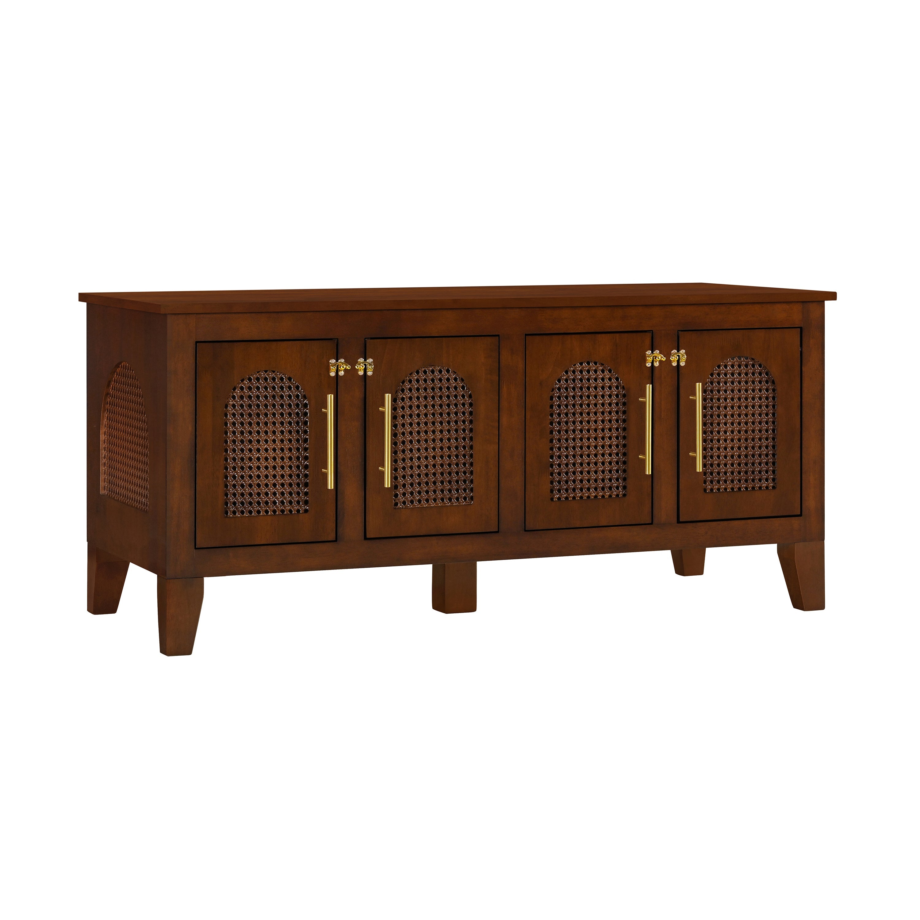 Wooden cabinet with four doors on a white background