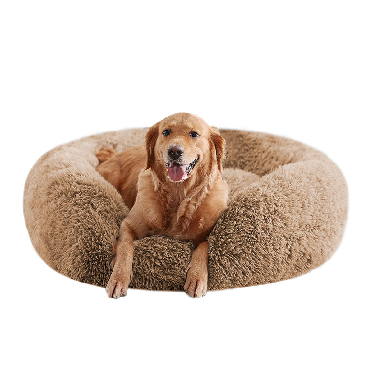 Faux Fur Donut Calming Dog Bed — Anti-Anxiety, Washable, Non-Slip (Large, 34")