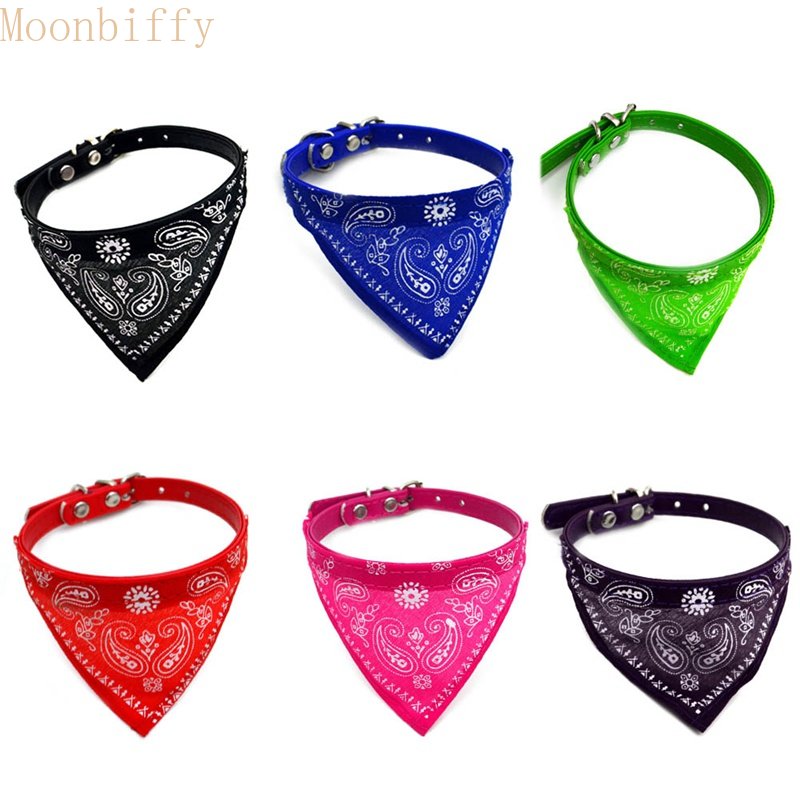 Set of colorful bandana collars with paisley pattern on a white background