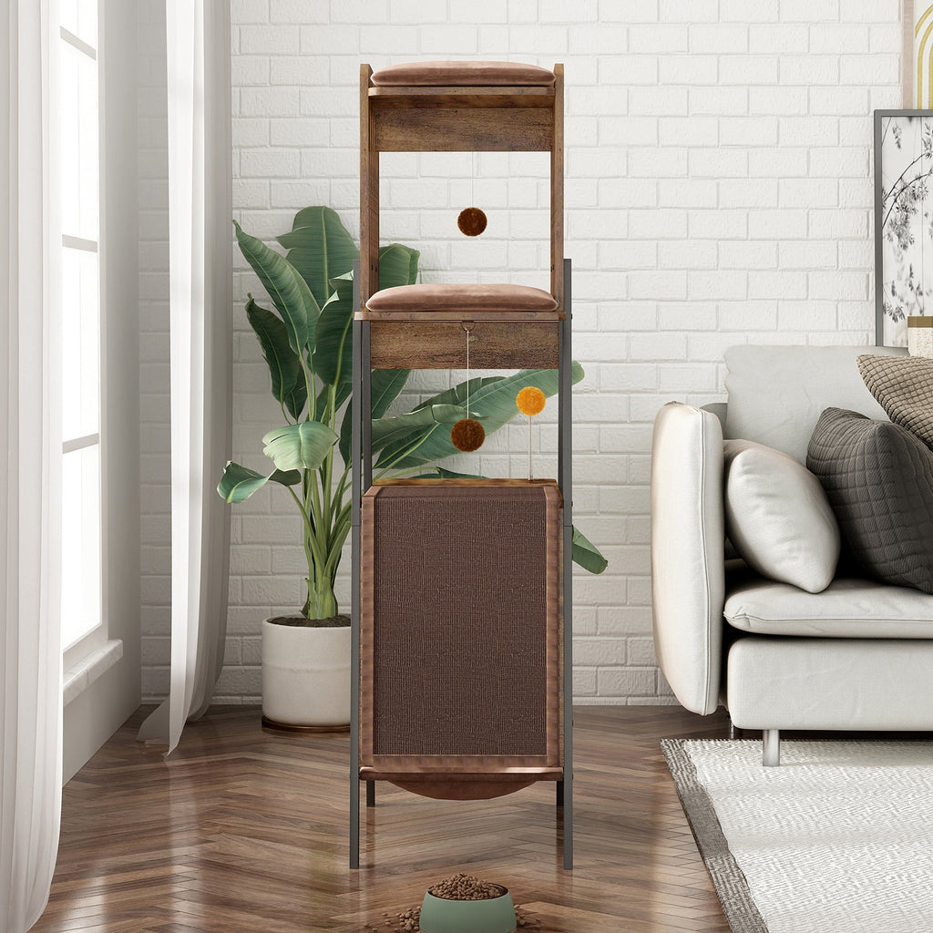 Modern Wooden Cat Tree – 58" Large Cat Tower