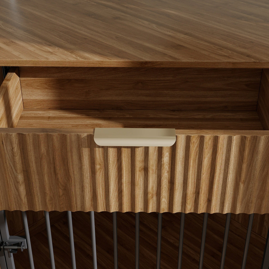 Corner Dog Crate Furniture with Fluted Drawer 