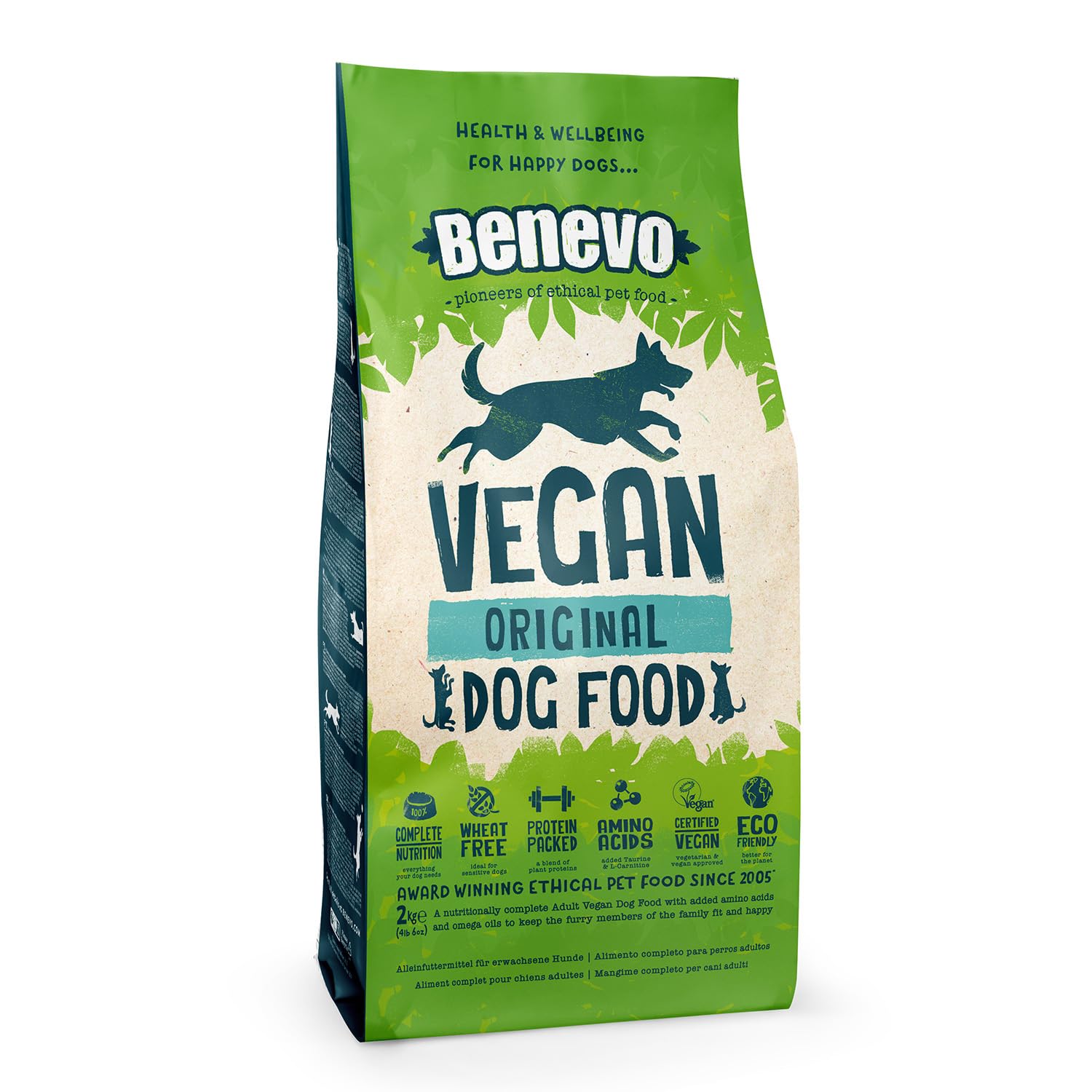 Benevo Vegan Original Dog Food package on a white background
