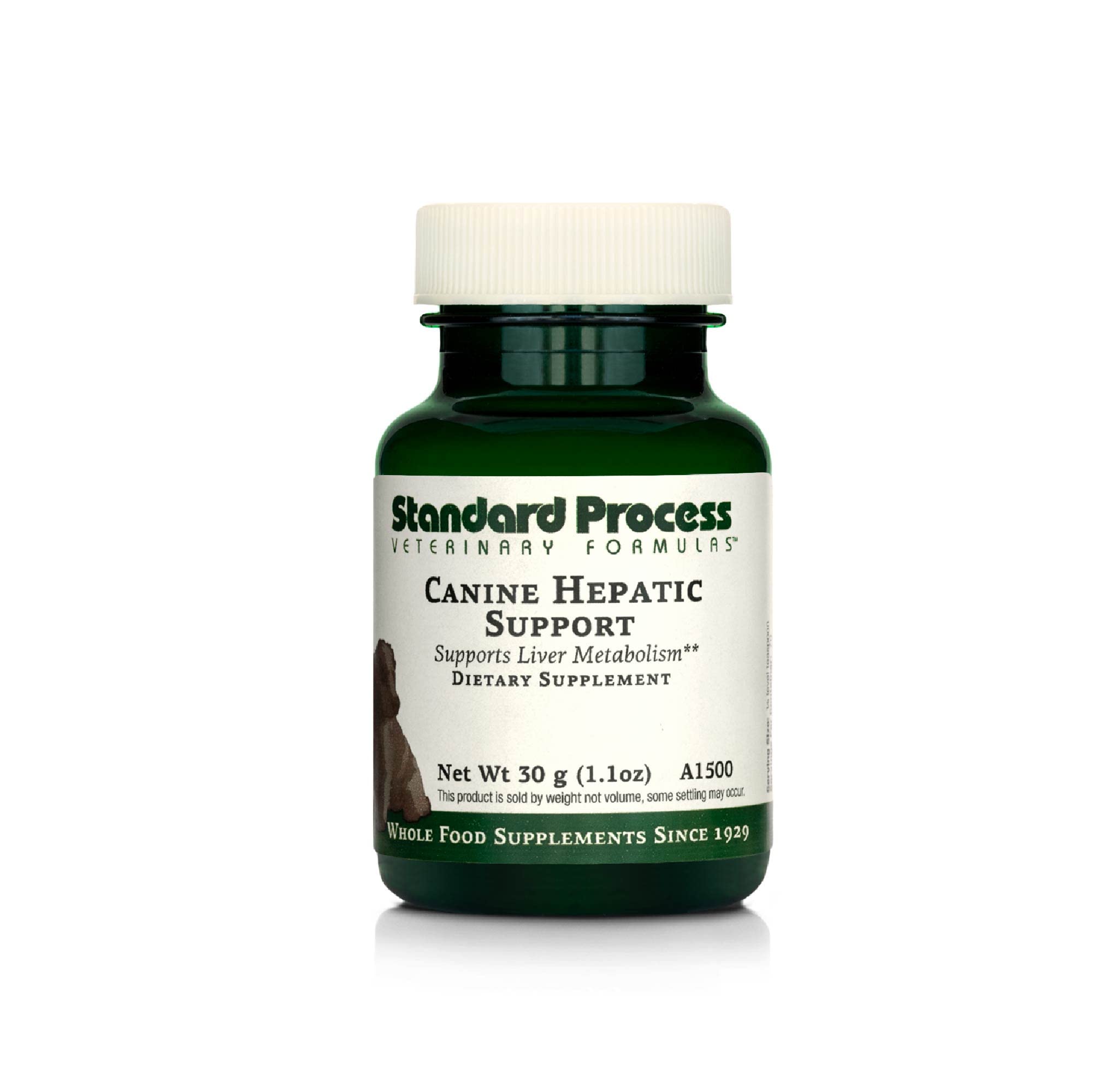 Standard Process Canine Hepatic Support dietary supplement bottle on a white background