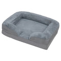 
Grey plush orthopedic dog bed with bolster sides, non-slip mat, removable cover, soft warm filling — USA stock