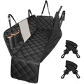 
Black quilted waterproof pet car seat cover with side flaps, mesh window panel, and seat anchor buckles included
