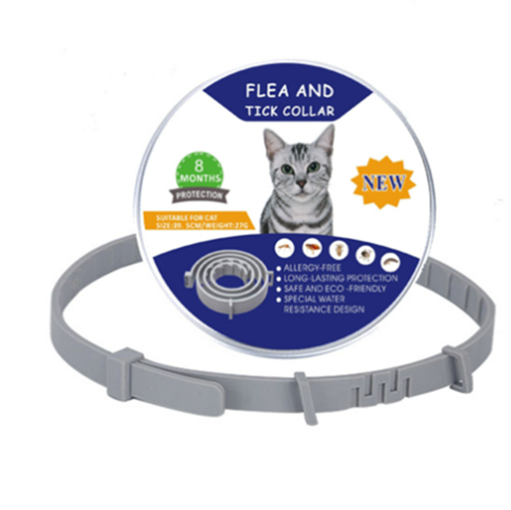 Cat flea and tick collar with packaging on a white background