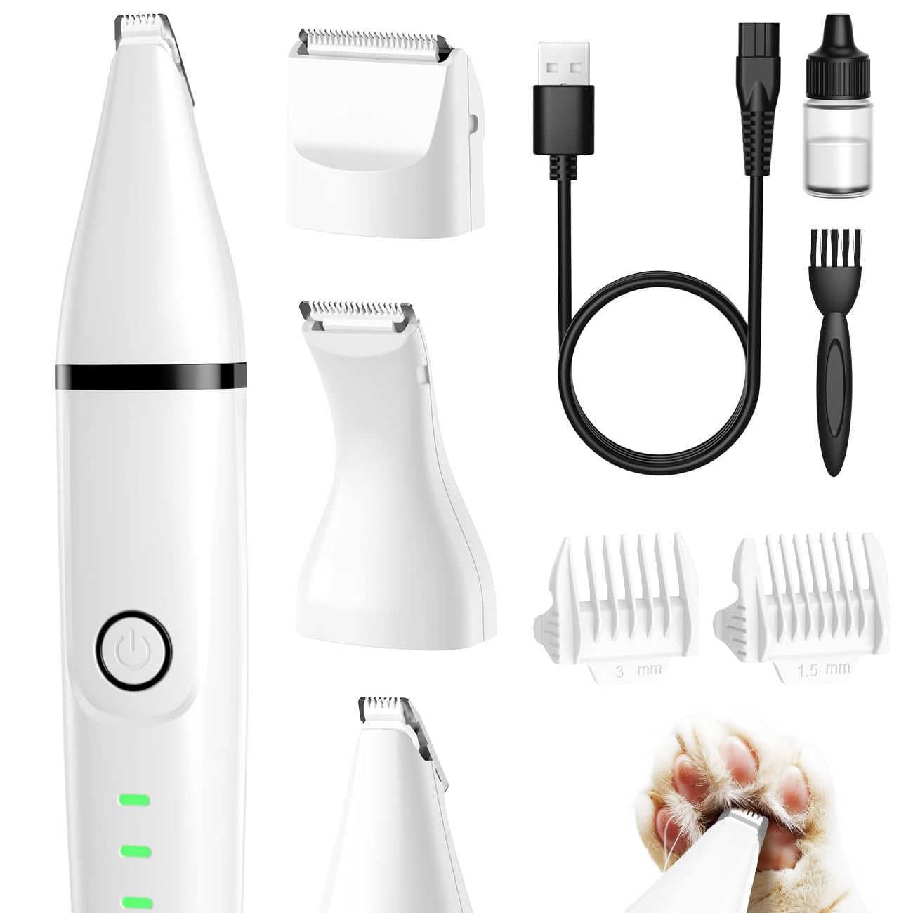 Pet grooming tool set with various attachments and 'oneisall' branding.