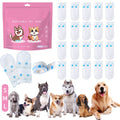 Disposable pet shoes with packaging, tape, and a group of dogs.