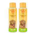 Two bottles of Burt's Bees deodorizing shampoo for dogs on a white background