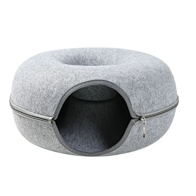 Gray pet bed with a zipper on a white background